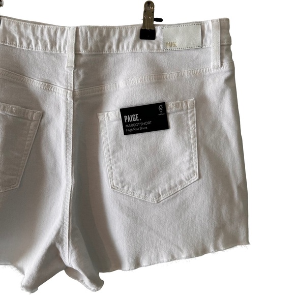 Women's PAIGE Margot Mid Thigh Denim Short Raw Hem Crisp White Size 34 NWT - Picture 10 of 17